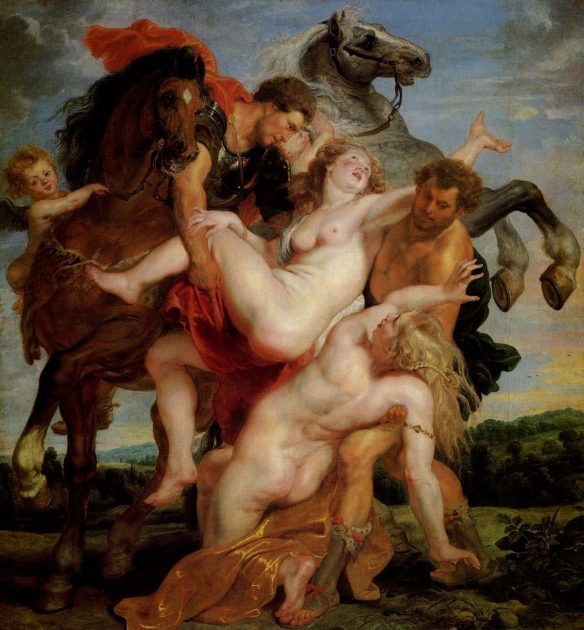 This one--I think it's the rape of the Sabine women--illustrates both my points about Rubens: horses and women. Leafing through Jansen's History of Art as a child, I used to wonder  how on earth those men were able to pick up the women.