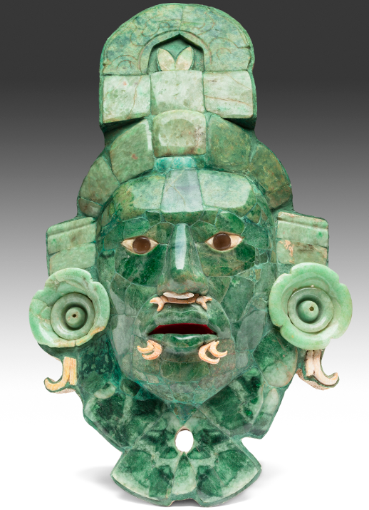 Newest mask found at Calakmul, showing huge steps forward in jade working and artistic skill.