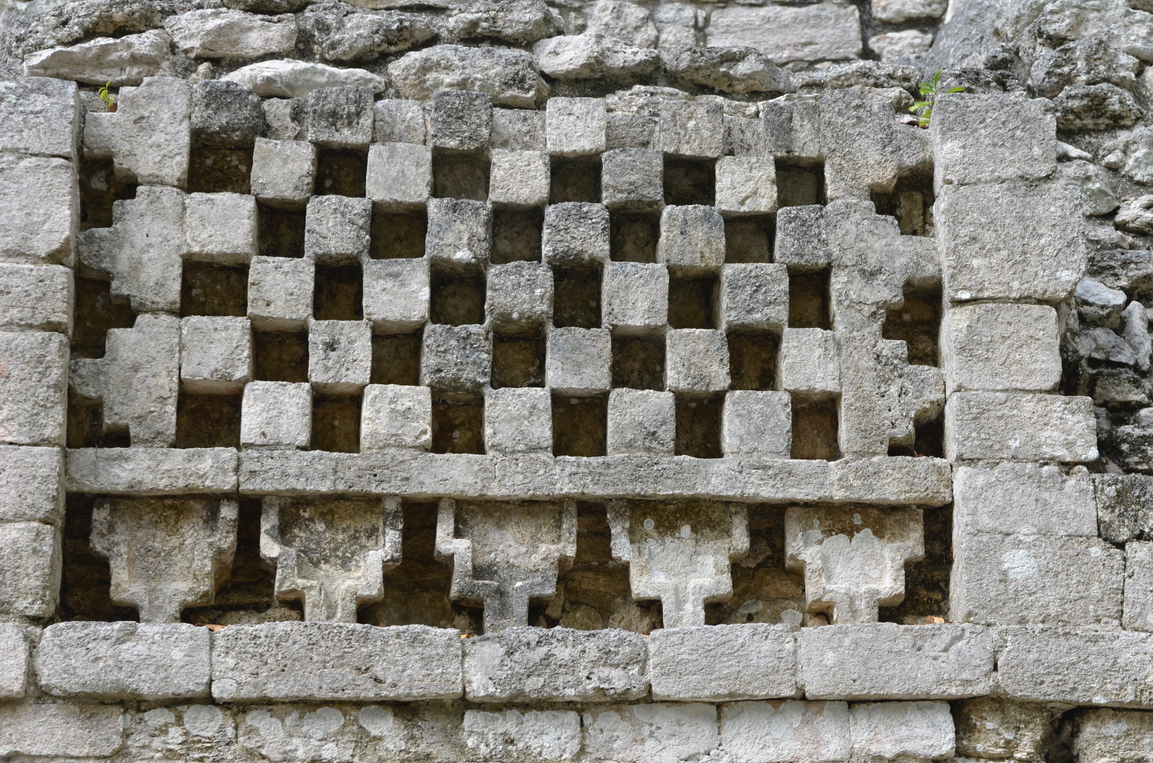 This checkerboard pattern is a bit of detail from a palace at Becan.